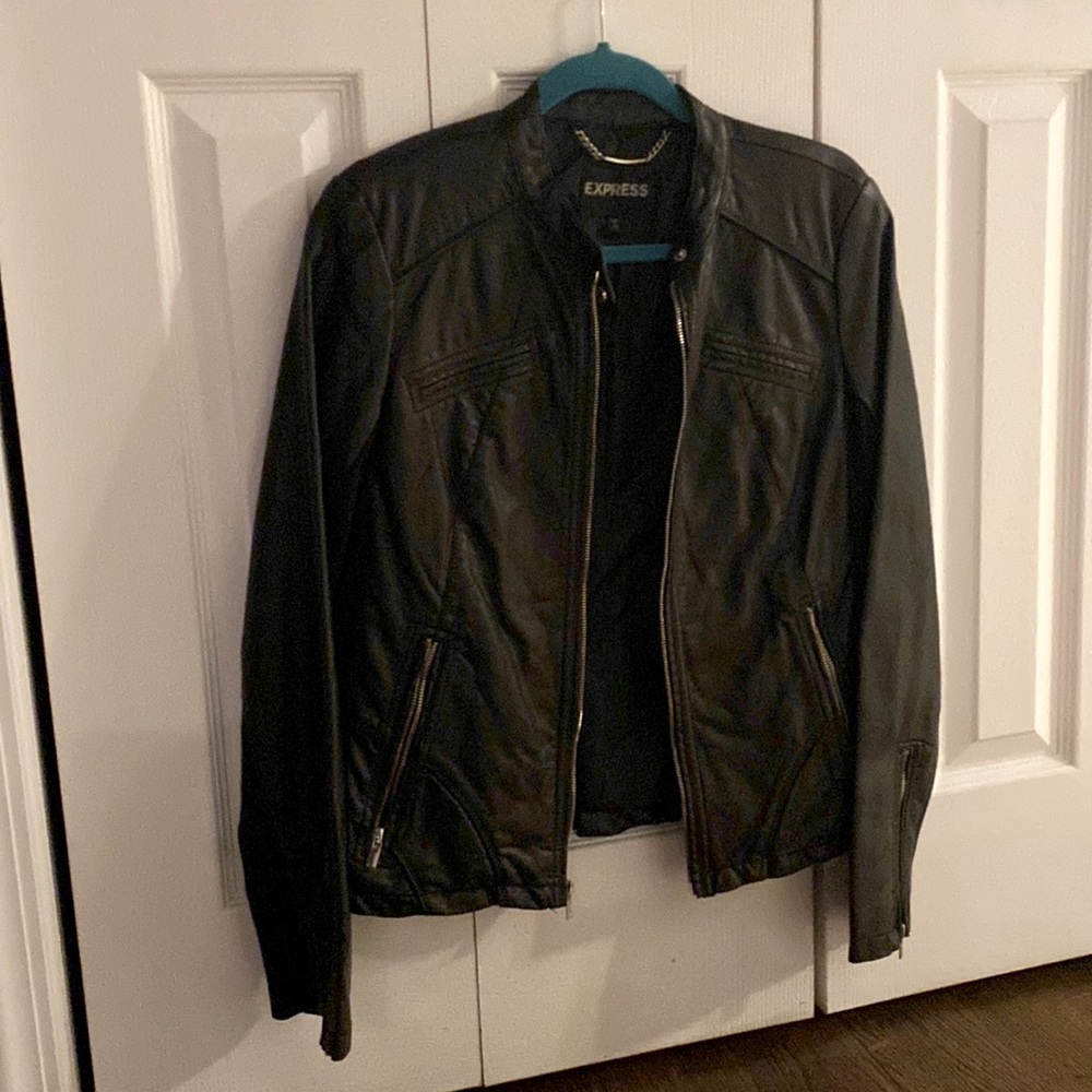 Black faux leather jacket- never worn